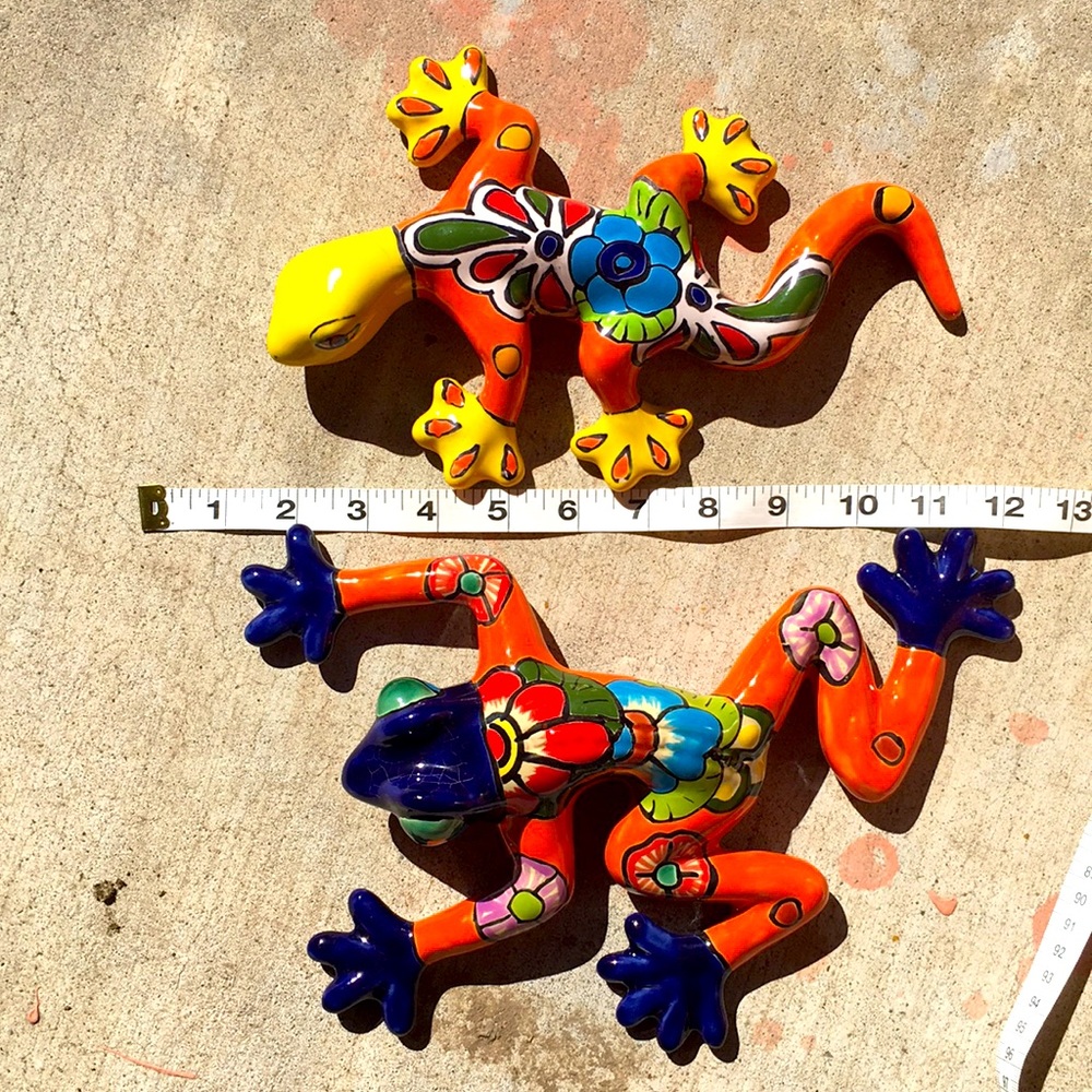 Two Large Ceramic Hand Painted Lizards